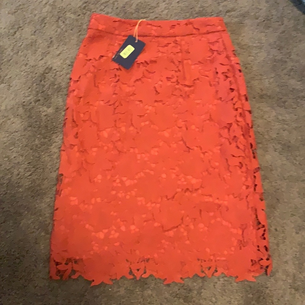 Skies are blue pencil skirt. Coral